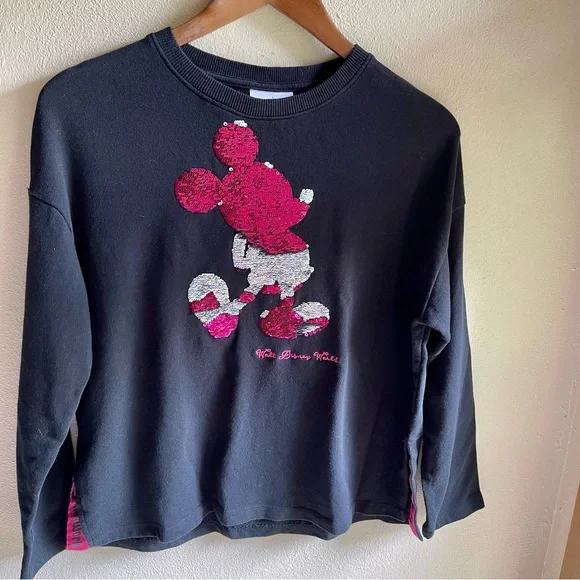Walt Disney World Sequined Mickey Lightweight Sweatshirt. Black/ Hot Pink. XS - Picture 12 of 14